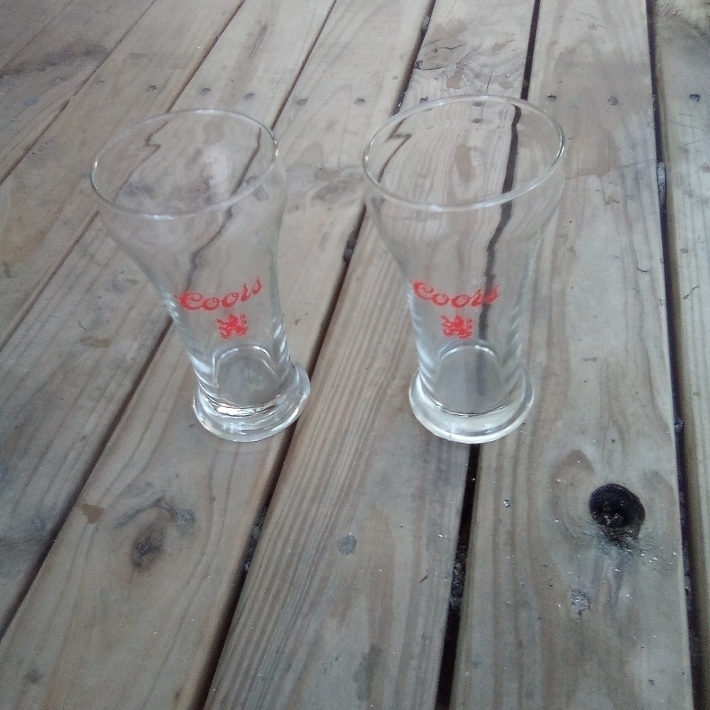 2 Vintage Coors Beer Glasses Red Lion 1970s 70s Barware Bar
